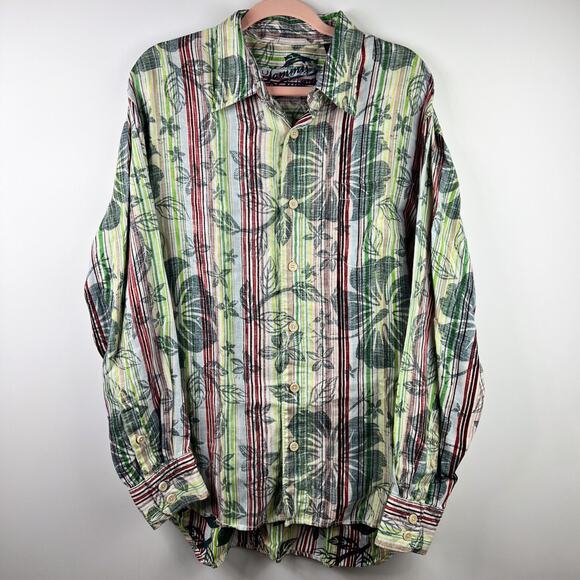 Tommy Bahama Shirt Size Large Floral Hibiscus Linen Long Sleeve Button Up - Picture 1 of 8